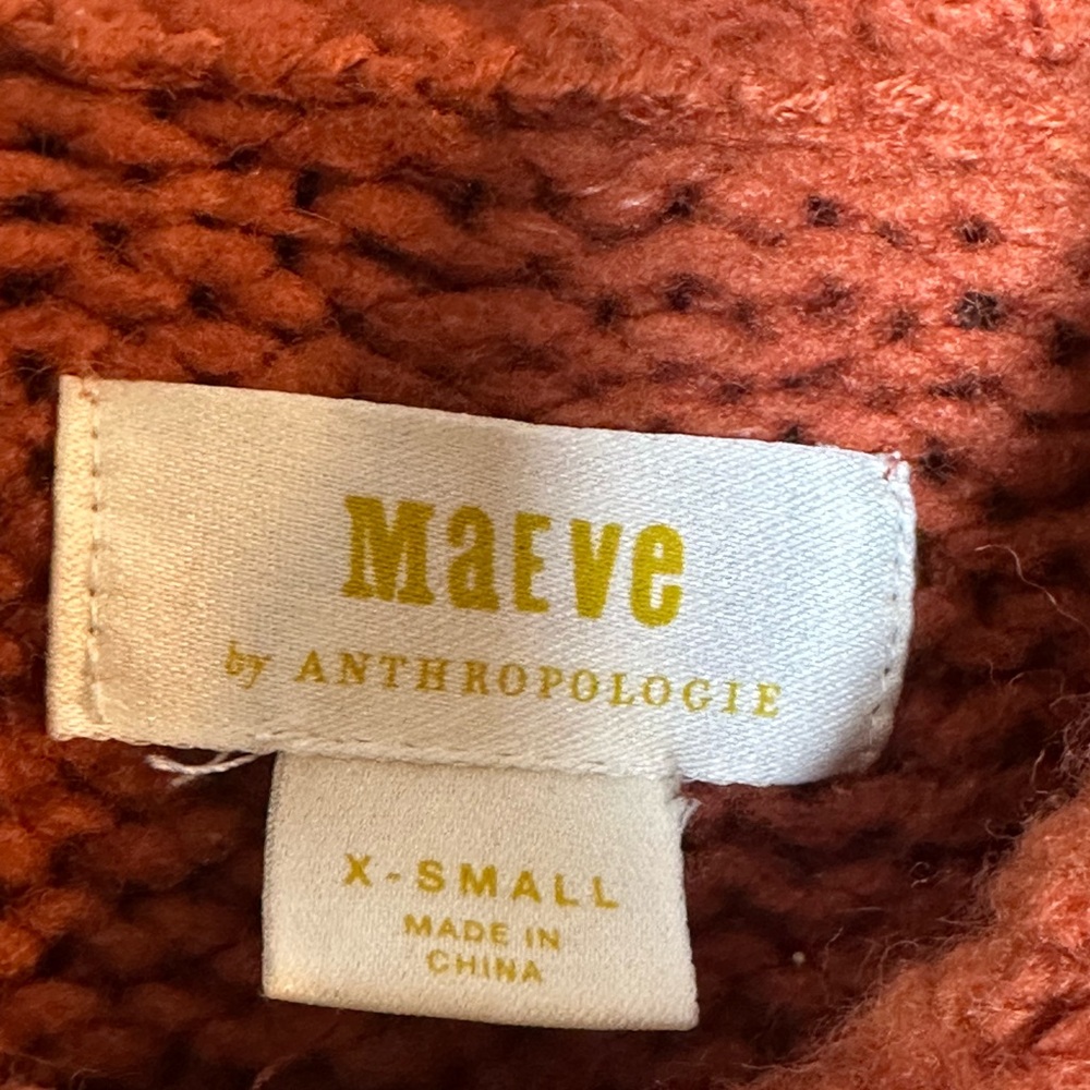 Anthropologie Maeve Rust Orange Swan Open Knit Wool Blend Zip Up Sweater, XS - Picture 8 of 14
